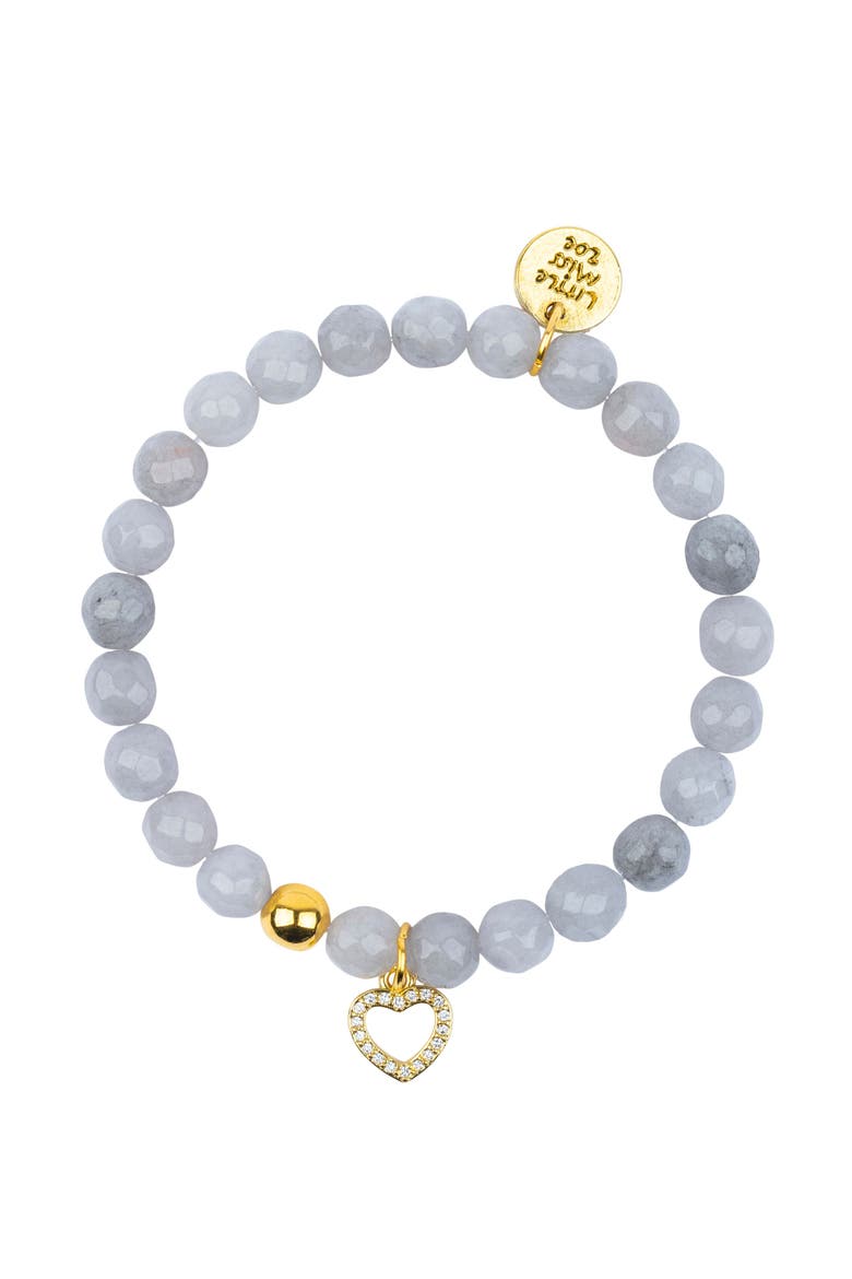 Semi-Precious Gemstone Heart Charm Bracelet in Gift Pouch, Main, color, Grey