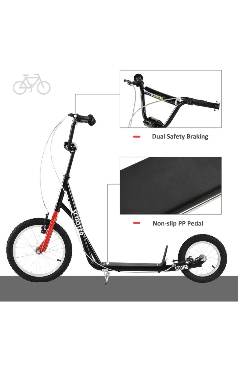 Aosom Teens Youth Kick Scooter with Adjustable Handlebar, Dual Brakes, Inflatable Wheels, Alternate, color, Black