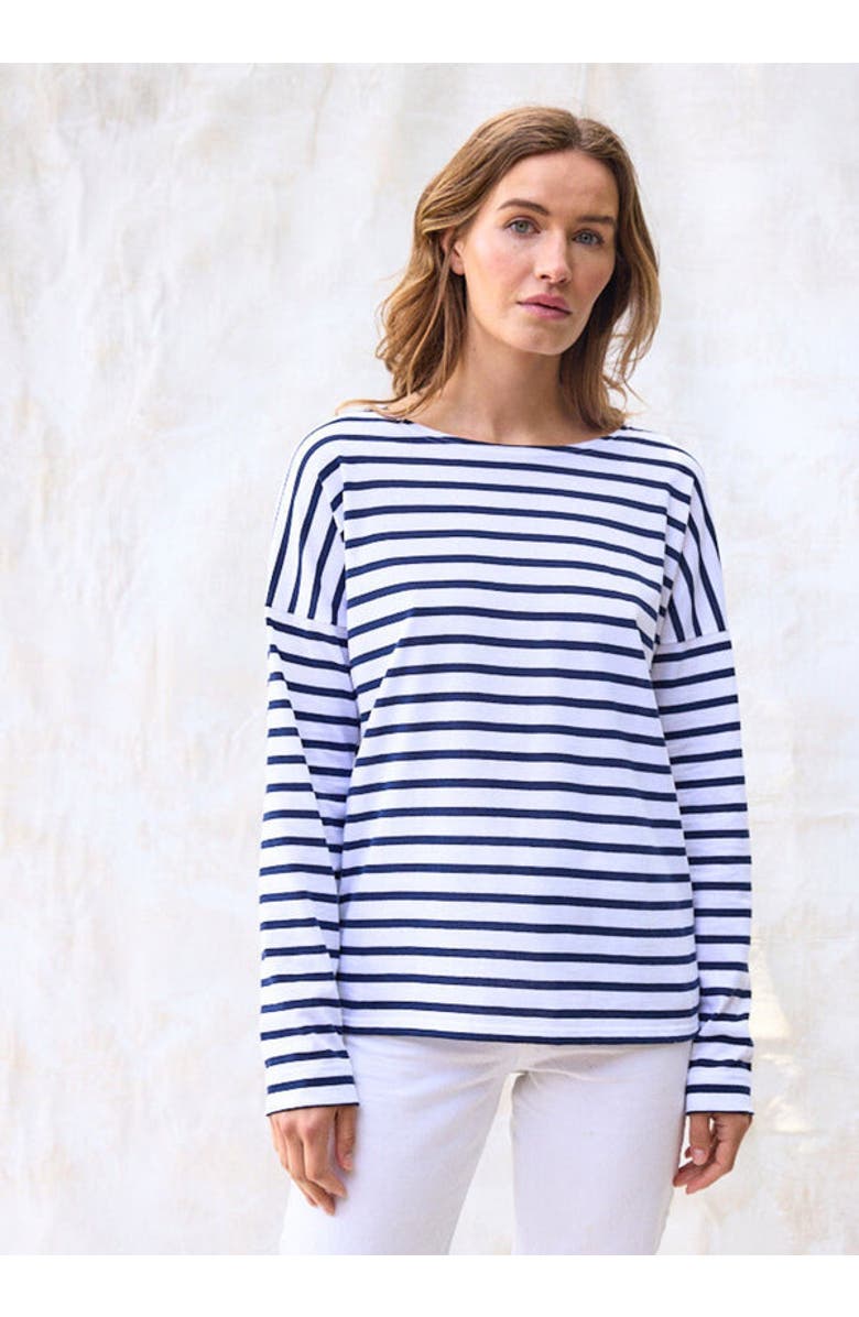 Saint James MINQUIERS DROP II - Drop-Shoulder Breton Striped Shirt, Alternate, color, White/Navy
