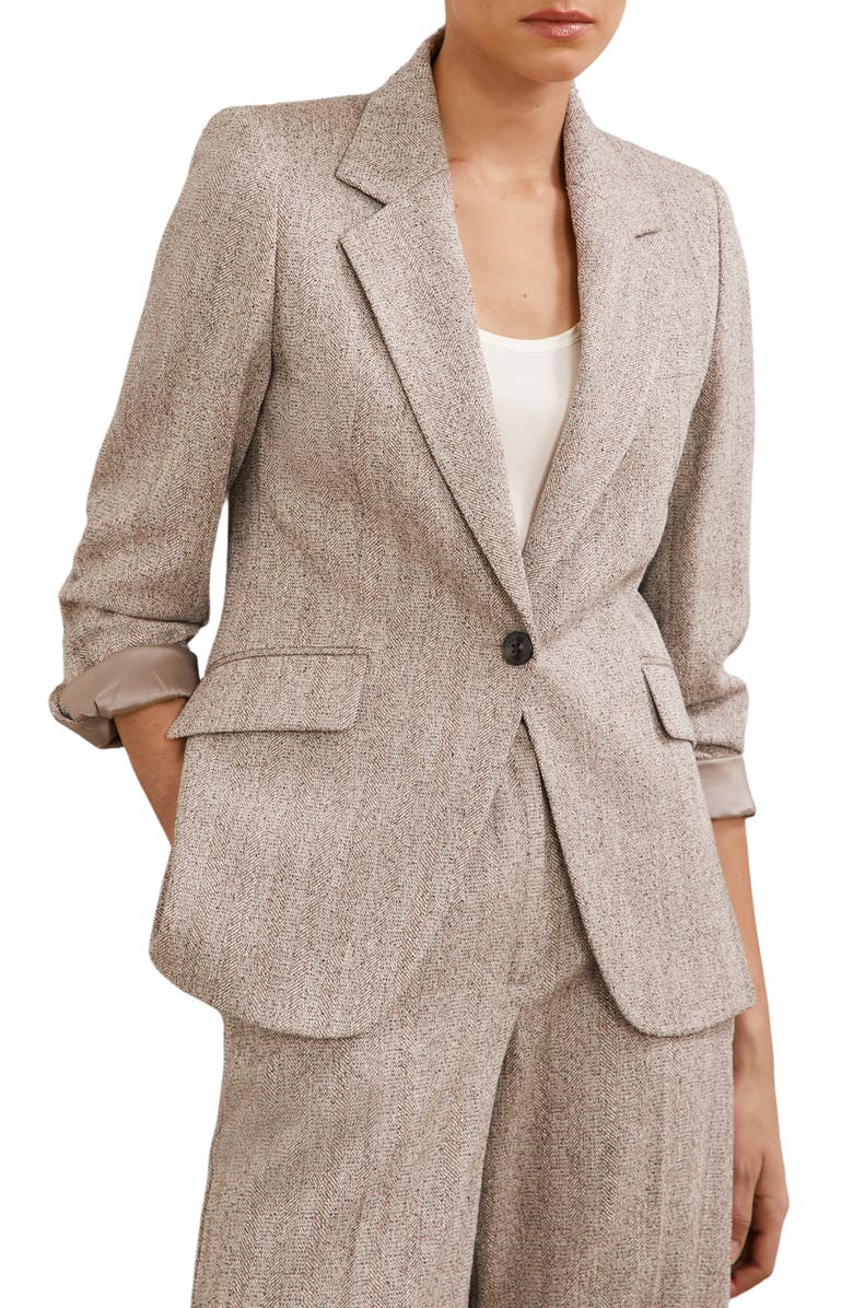 Reiss Isla One-Button Herringbone Jacket, Main, color, Grey