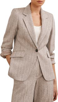 Reiss Isla One-Button Herringbone Jacket