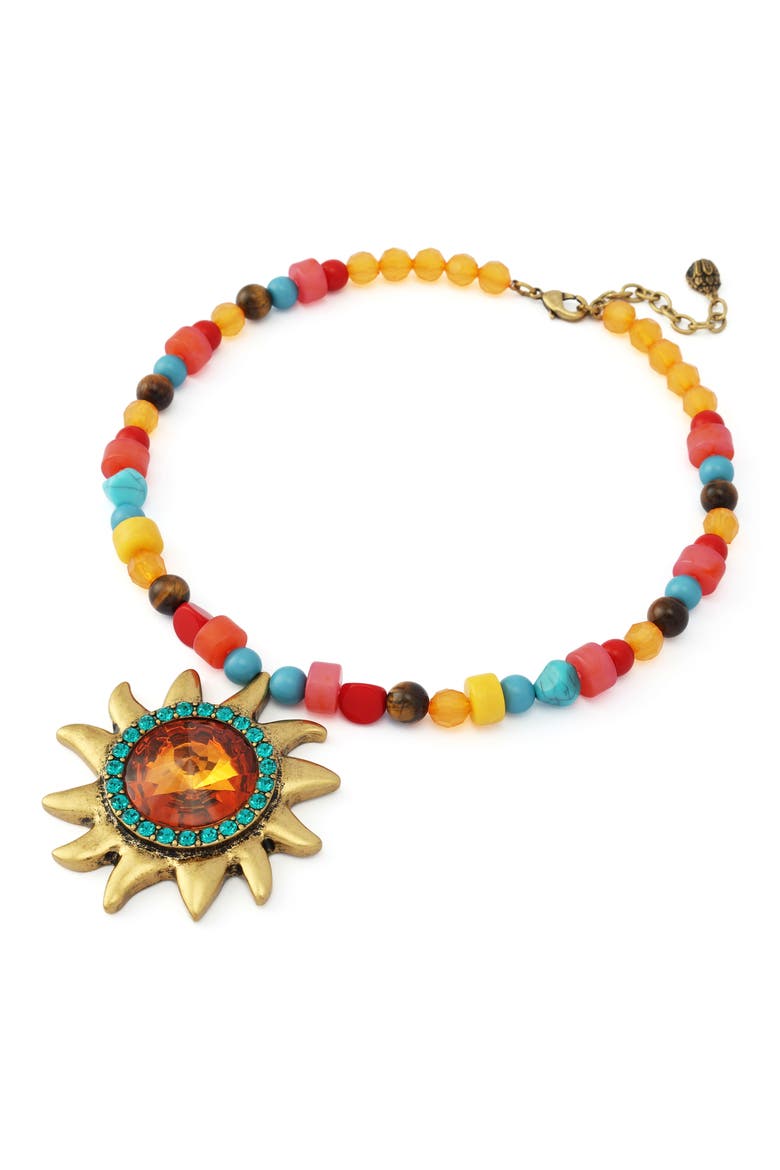 Beaded Pavé Sun Pendant Collar Necklace, Alternate, color, GOLD/ MULTI