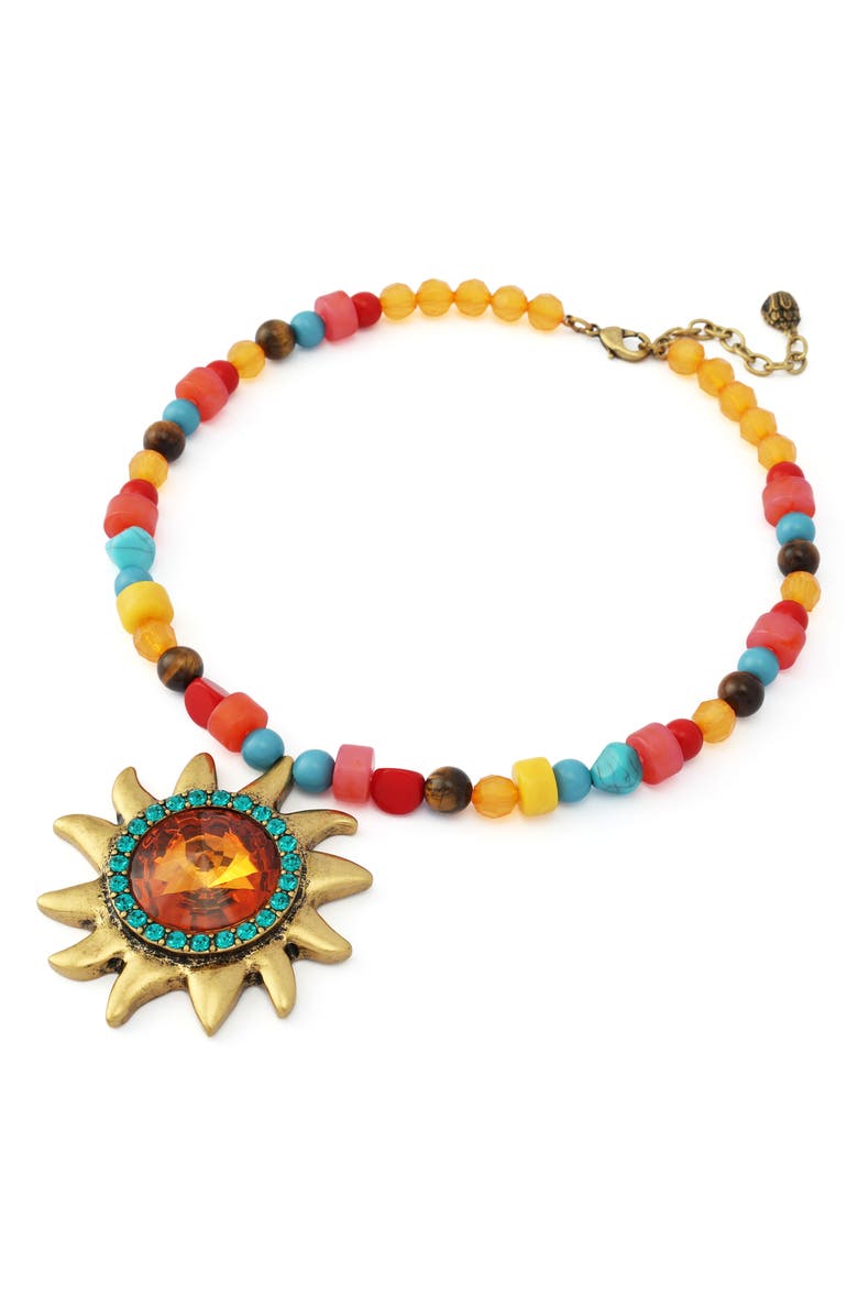 Kurt Geiger London Beaded Pavé Sun Pendant Collar Necklace, Alternate, color, Gold/ Multi