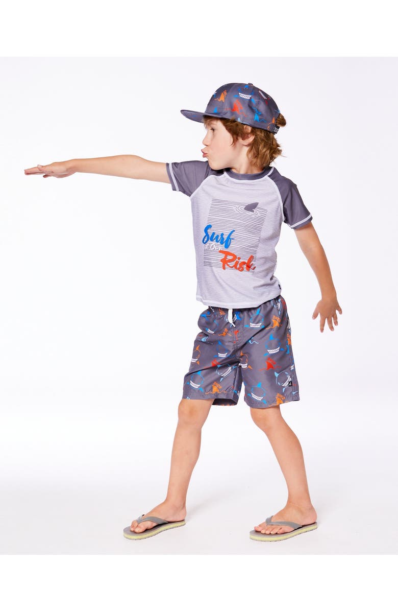 Deux par Deux Little Boy's Short Sleeve Rashguard Dark And Light Gray, Alternate, color, Dark And Light Gray