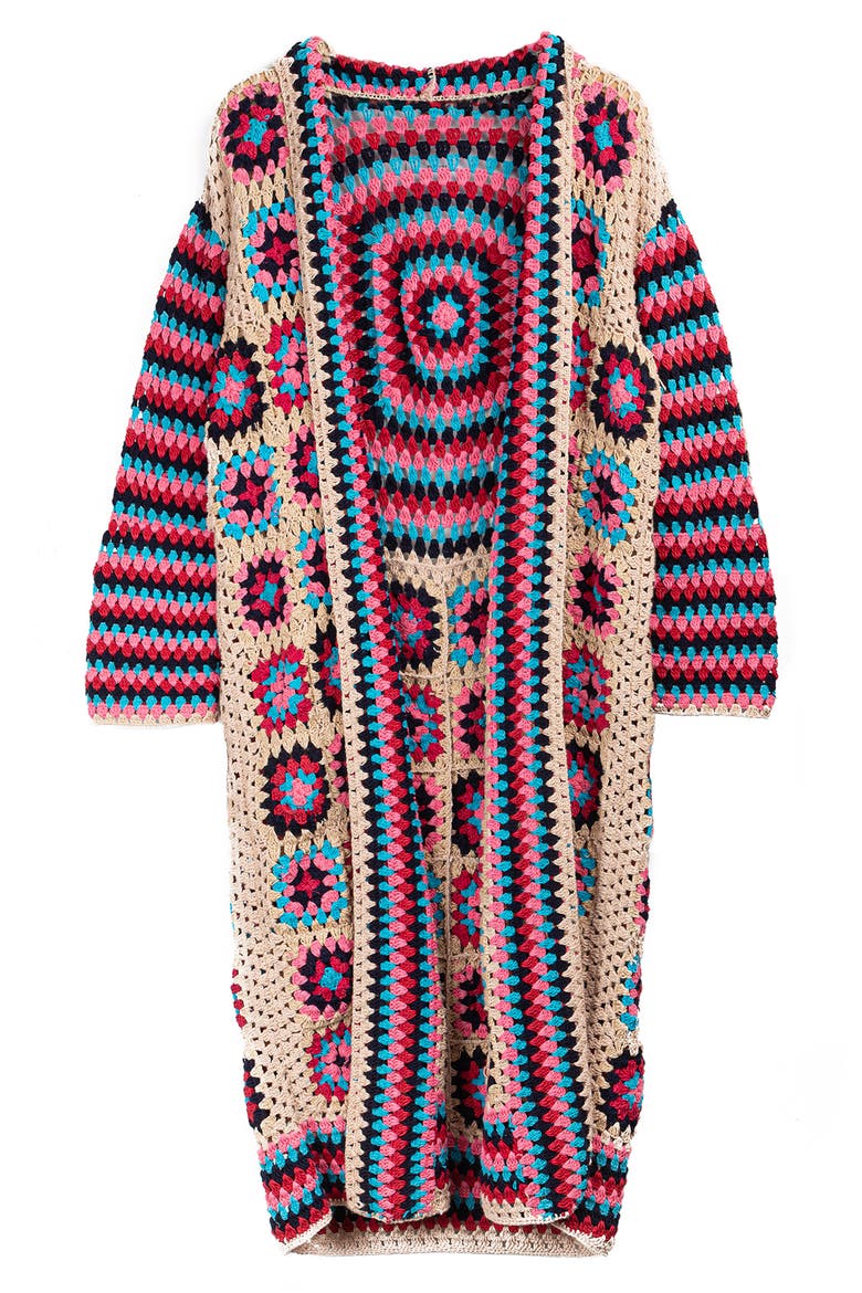 Granny Square Crochet Longline Cardigan, Alternate, color, PINK