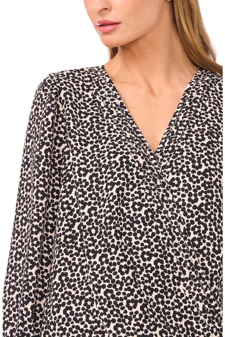 Dot Flower Print Long Sleeve Wrap Top, Alternate, color, BIRCH