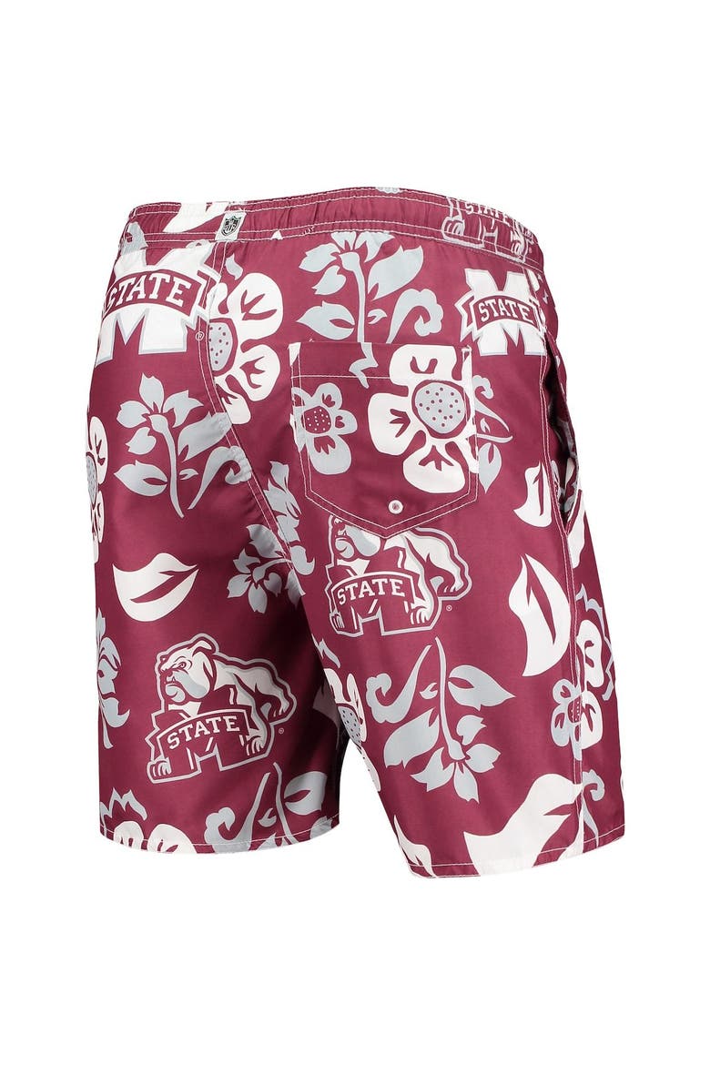 Men's Wes & Willy Maroon Mississippi State Bulldogs Floral Volley Logo Swim Trunks, Alternate, color, Maroon