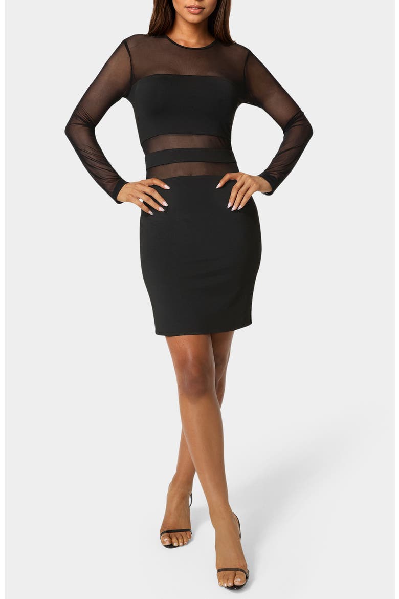 Illusion Mesh Mini Dress, Main, color, BLACK