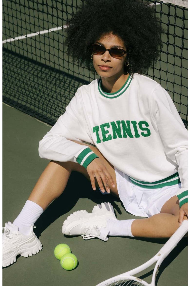 Elle Women's Sweatshirt Collegiate Tennis, Alternate, color, Ivory / Green