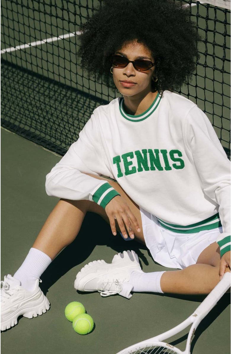 Ellsworth + Ivey Elle Women's Sweatshirt Collegiate Tennis, Alternate, color, Ivory / Green