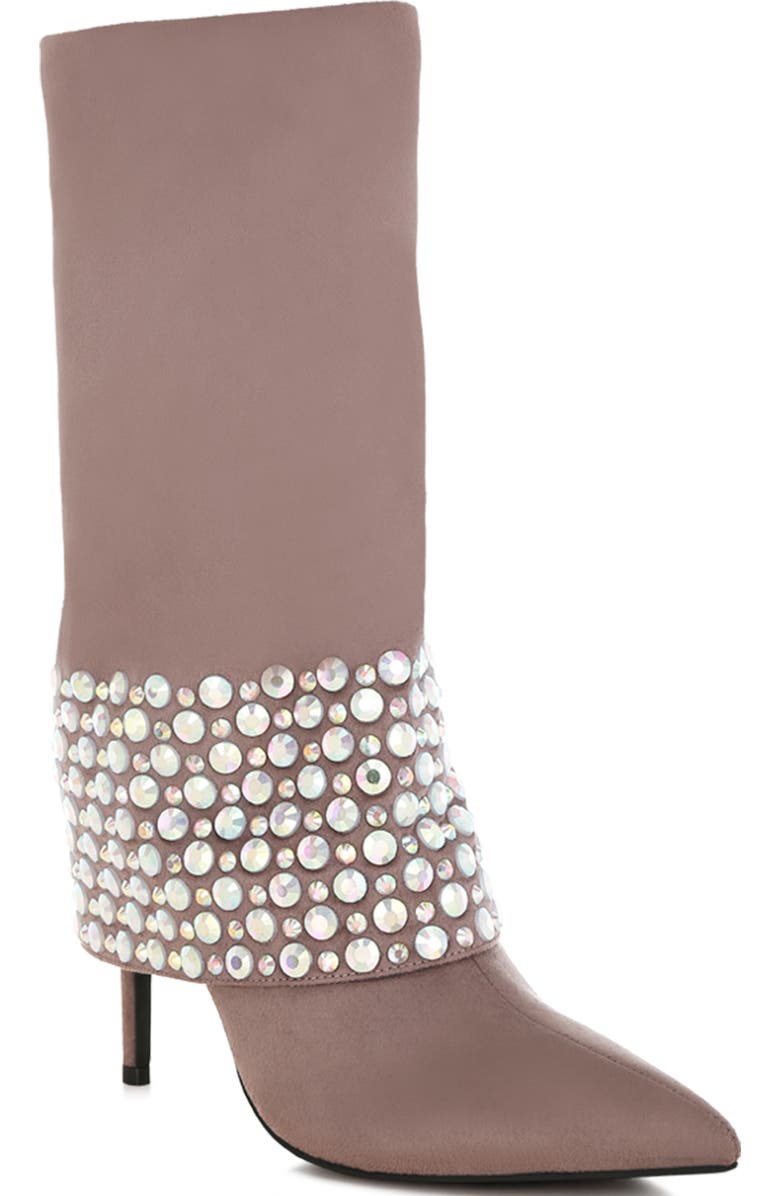 LONDON RAG Basso Rhinestone Foldover Boot, Main, color, Taupe