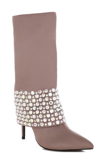 London Rag Basso Rhinestone Foldover Boot In Brown