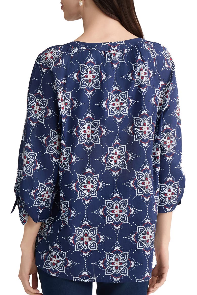 Printed Tie Cuff Raglan Sleeve Cotton Top, Alternate, color, PACIFIC NAVY MULTI