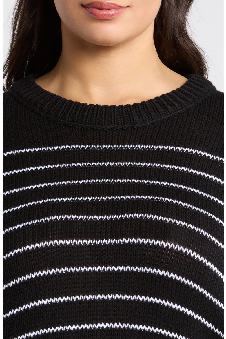 Stripe Organic Cotton Crewneck Sweater, Alternate, color, BLACK WHITE