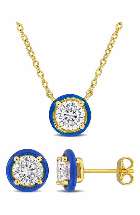DELMAR Lab Grown Moissanite & Enamel Earrings & Necklace Set