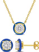DELMAR Lab Grown Moissanite & Enamel Earrings & Necklace Set