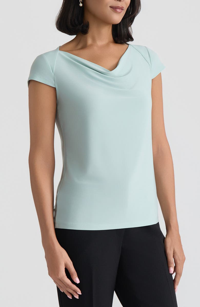 KASPER Cowl Neck Cap Sleeve Knit Top, Alternate, color, Sea Glass