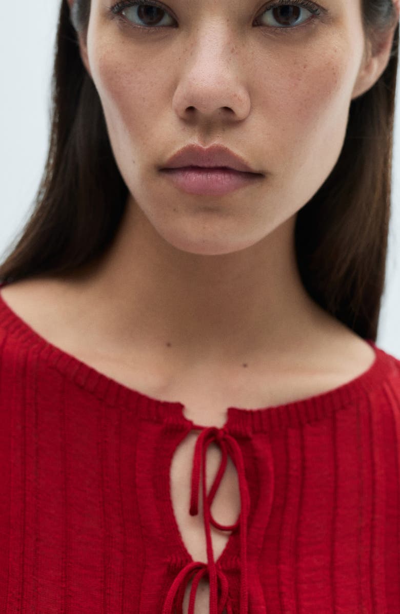 MANGO Tie Front Cardigan, Alternate, color, Red