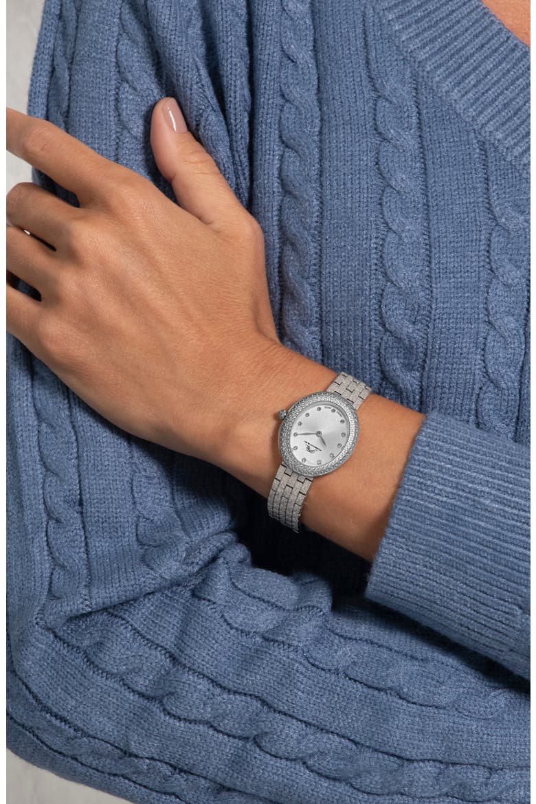 Women's Porsamo Bleu Angelica Oval Sunray Dial Topaz Stainless Steel Watch, Alternate, color, SILVER