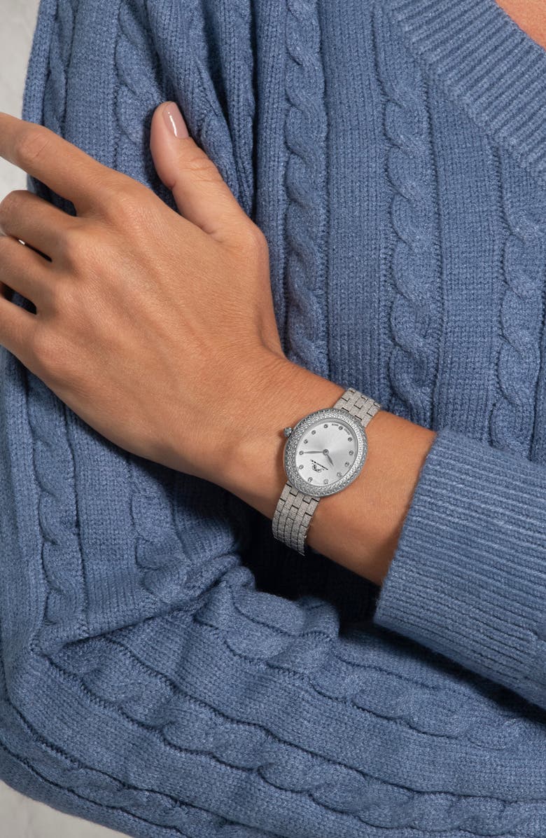 PORSAMO BLEU Women's Porsamo Bleu Angelica Oval Sunray Dial Topaz Stainless Steel Watch, Alternate, color, Silver