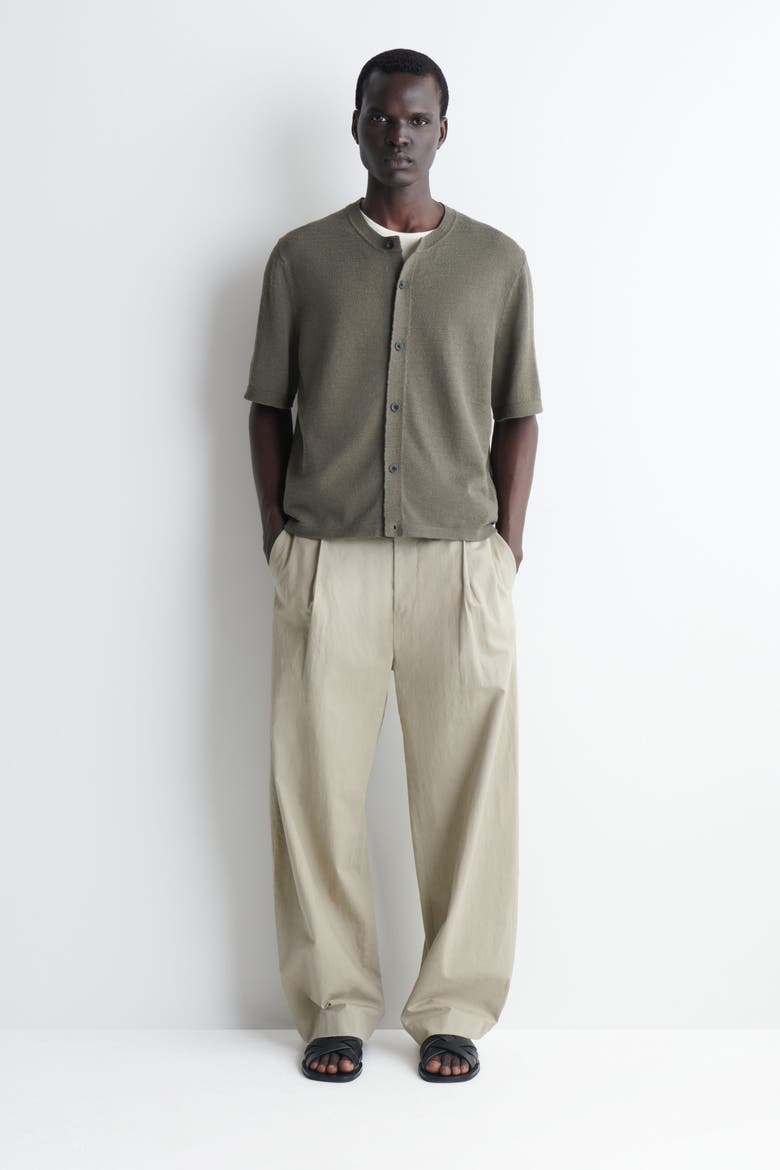 Bouclé-knit Short-sleeved Cardigan, Alternate, color, KHAKI MÉLANGE