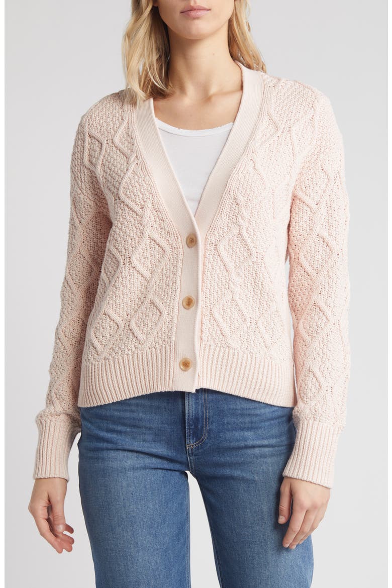Diamond Cable Knit Cardigan, Alternate, color, PINK PEONY BUD