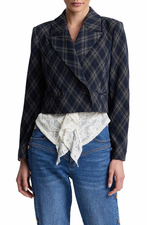 Plaid Double Breasted Cropped Blazer