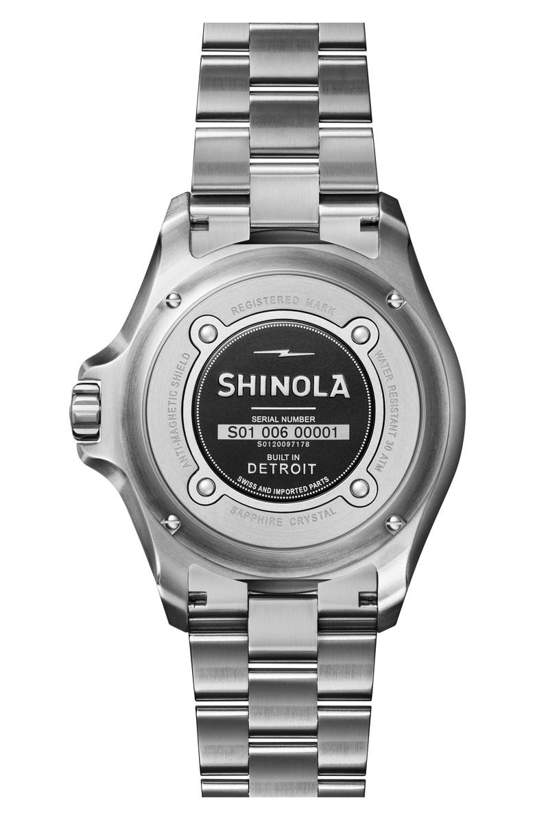 Shinola Monster Automatic Bracelet Watch, 43mm, Alternate, color, Silver/ Black