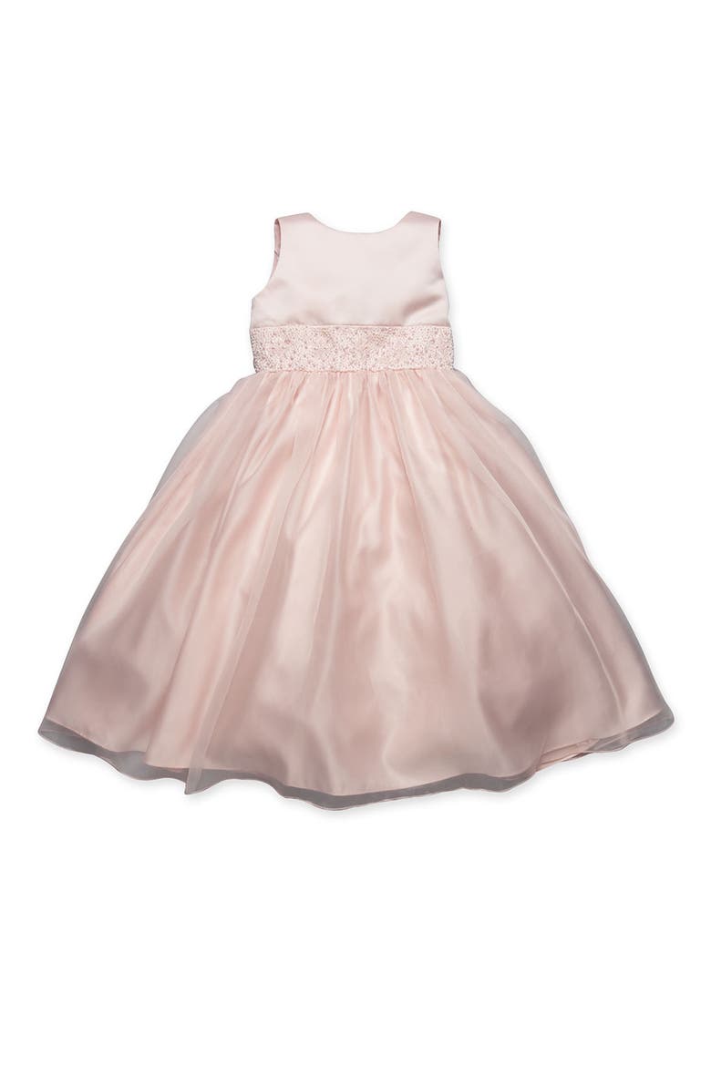 Kids' Beaded Satin Sleeveless Communion Dress, Alternate, color, BLUSH PINK