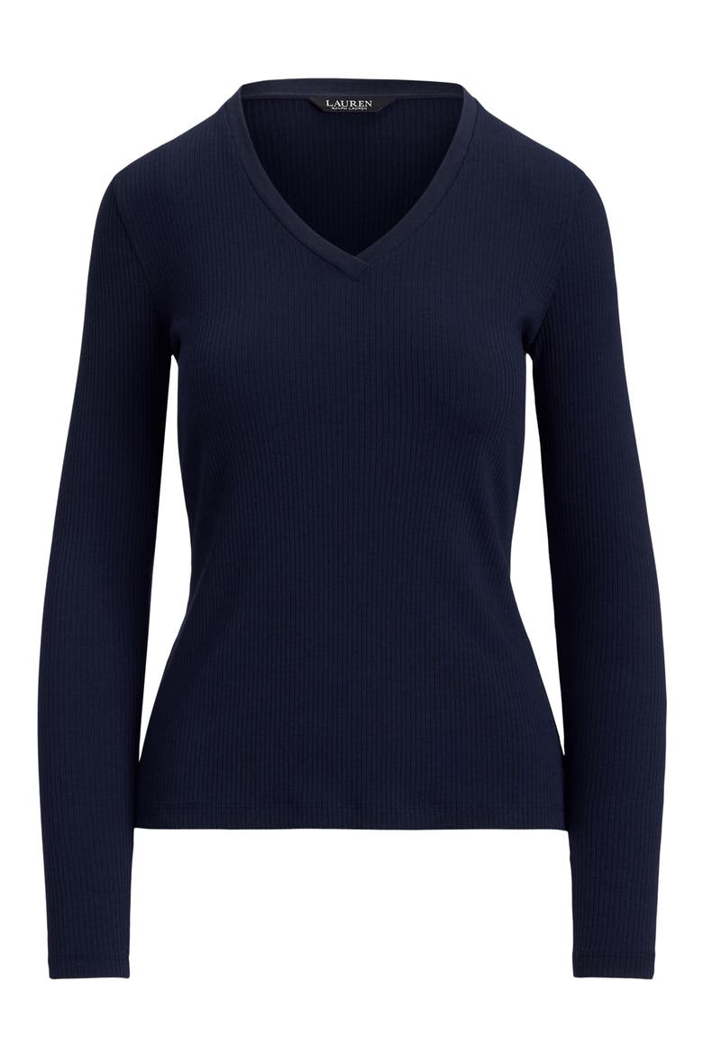 Rib Long Sleeve V-Neck Top, Alternate, color, LAUREN NAVY BLUE