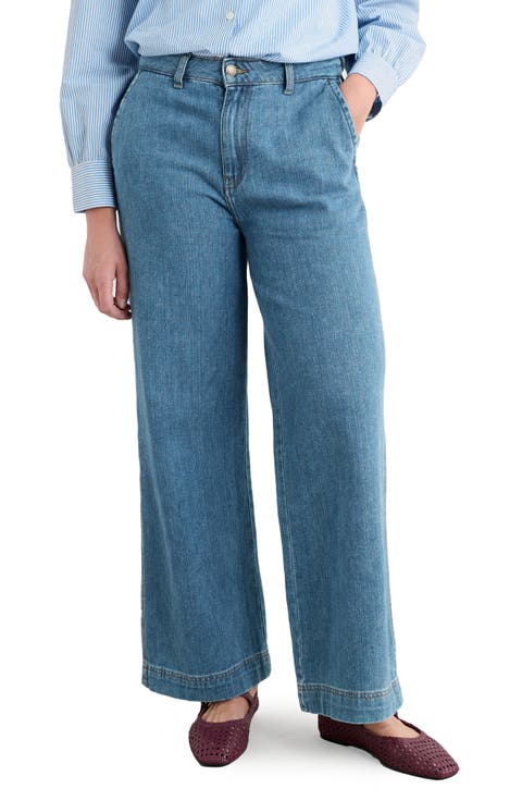 Sennen Cove Wide Leg Jeans (Mid Wash Grain) (Petite)