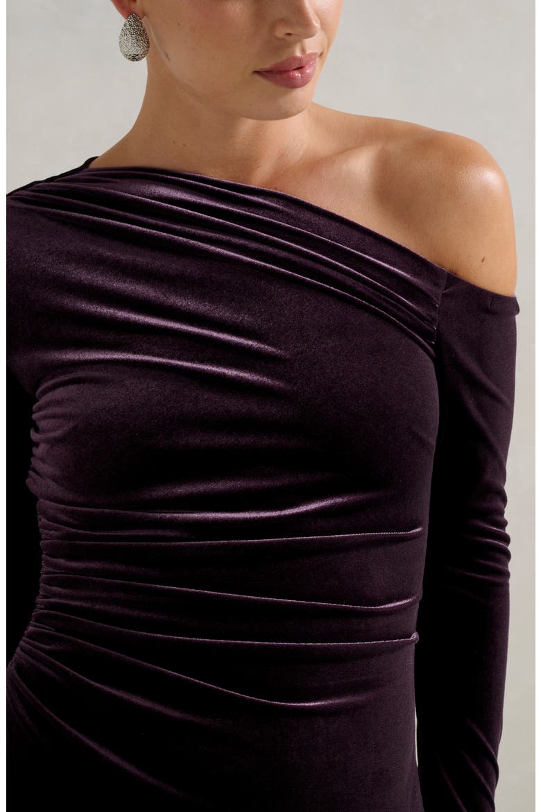 Angelina Asymmetric Long Sleeve Velvet Body-Con Cocktail Dress, Alternate, color, GRAPE PUNCH