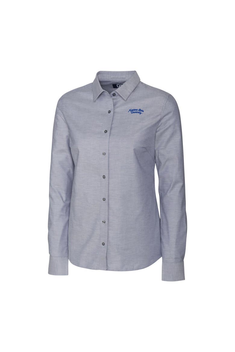 Women's Cutter & Buck  Charcoal Montana State Bobcats Vault Stretch Oxford Long Sleeve Tri-Blend Button-Up Dress Shirt, Alternate, color, Charcoal