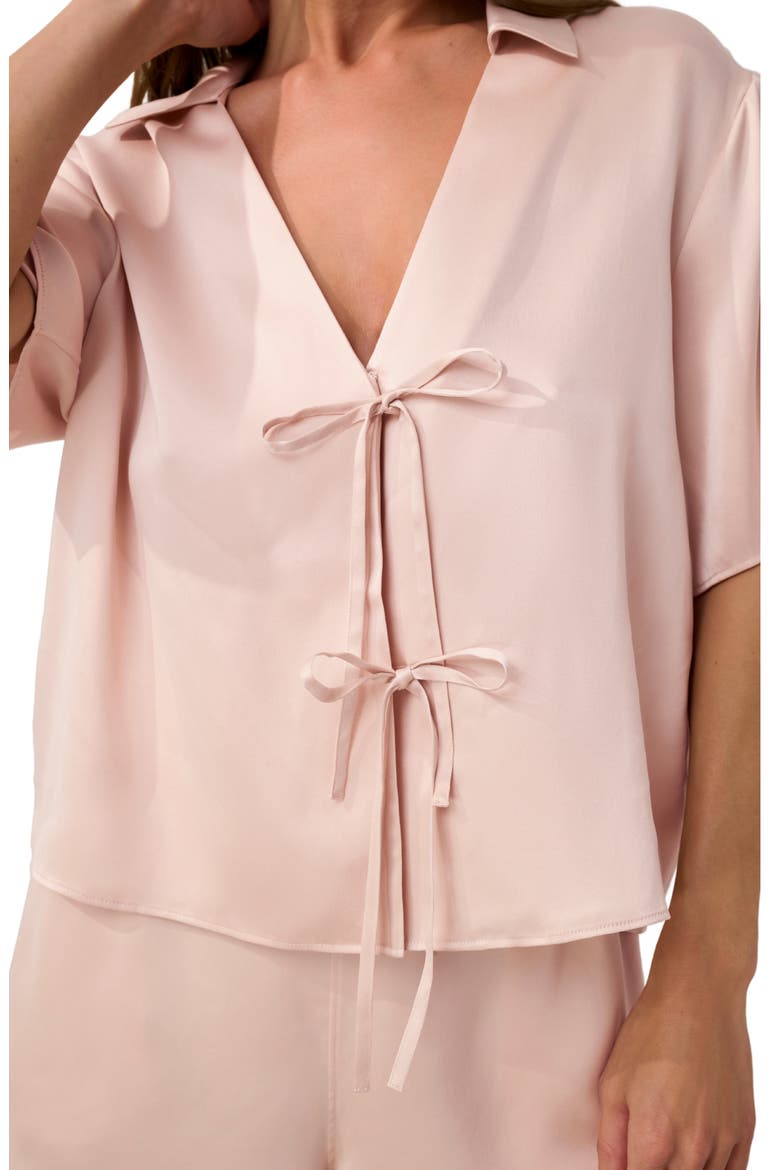WASHABLE SILK TIE FRONT SHORT, Alternate, color, DELICATE PINK