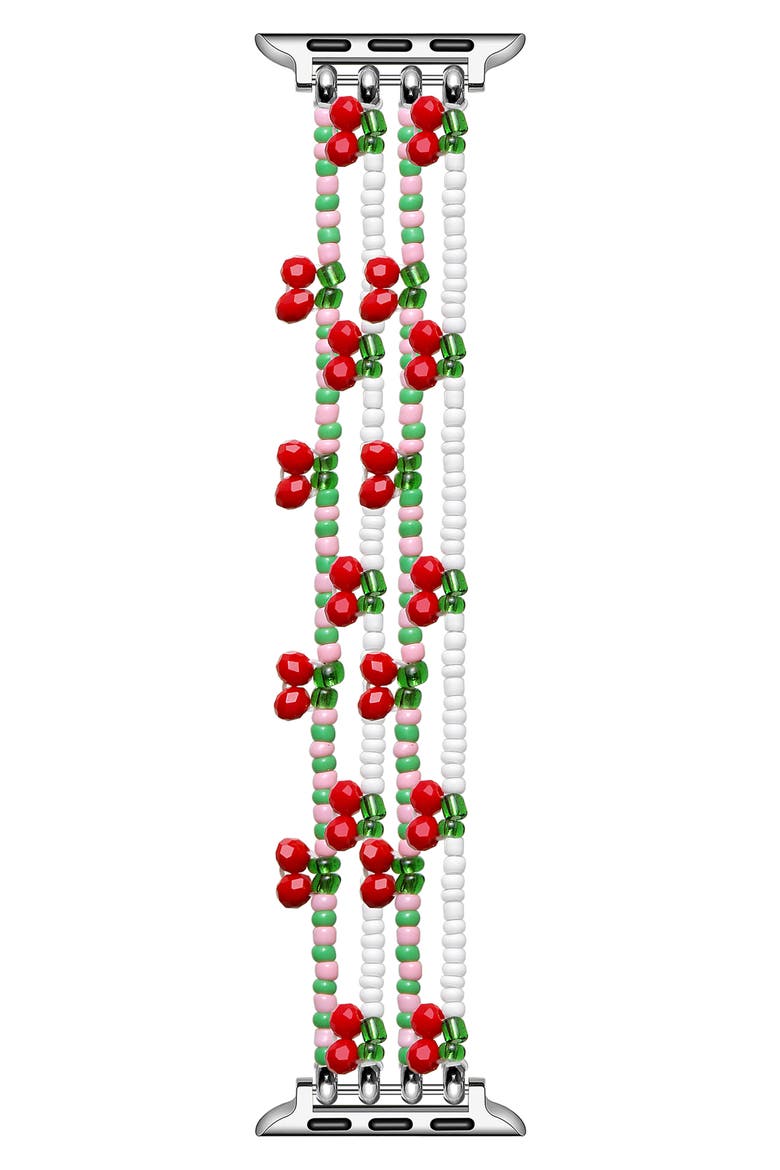 Cherry Beaded Apple Watch® Watchband, Main, color, GREEN/ RED