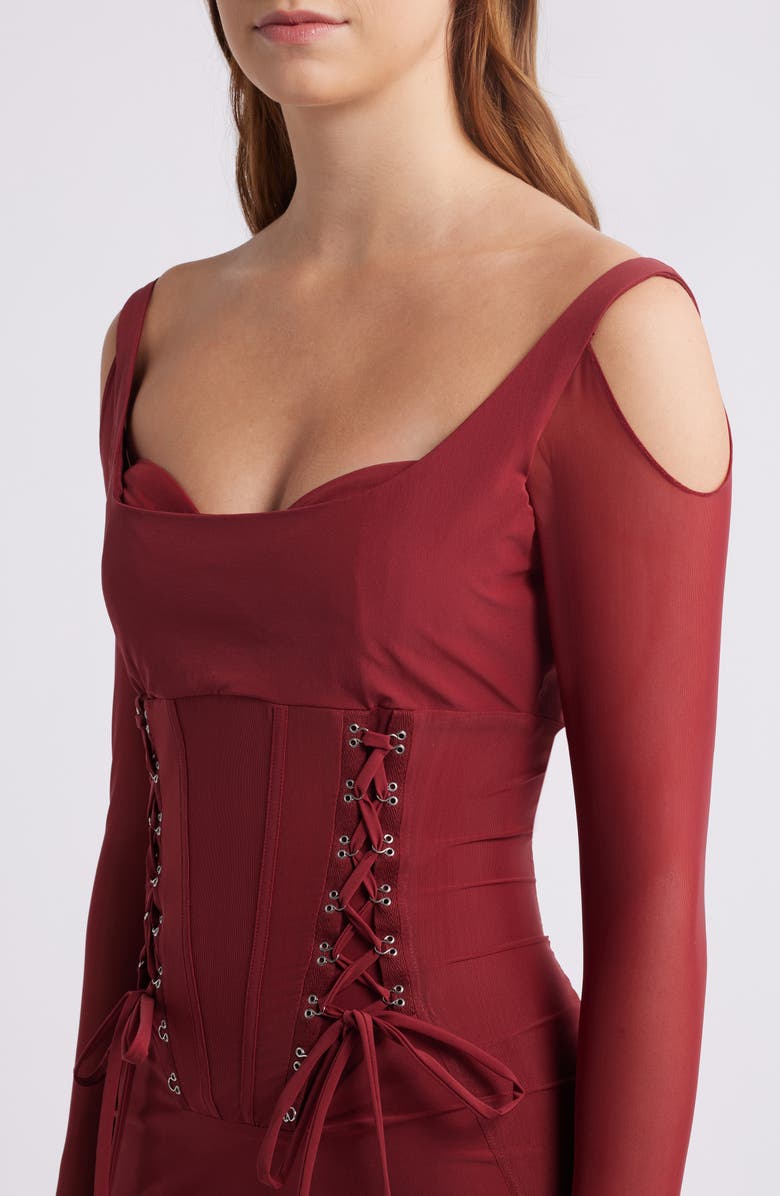 Mistress Rocks Long Sleeve Lace-Up Corset Minidress, Alternate, color, Cherry