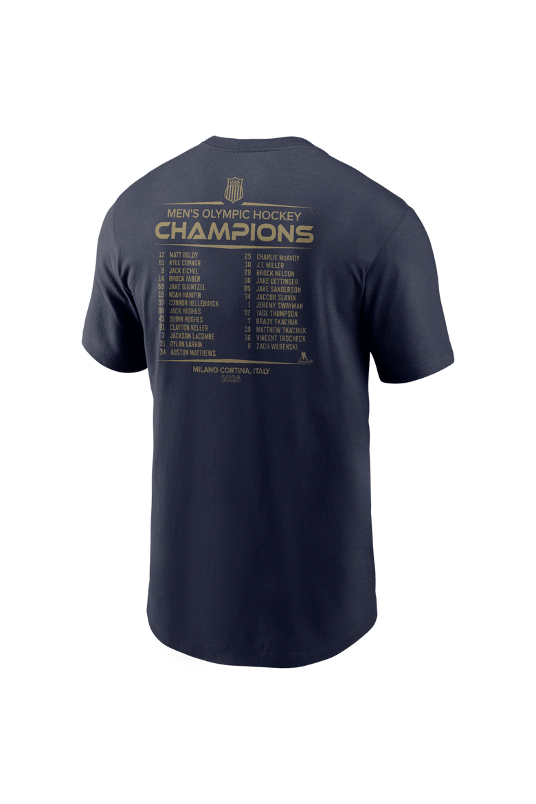 Men's Nike  Navy Men's USA Hockey 2026 Winter Olympics Gold Medal Roster T-Shirt, Alternate, color, Navy