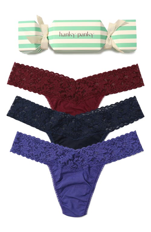 Hanky Panky Holiday Cracker Assorted 3-pack Low Rise Cotton Thongs In Multi