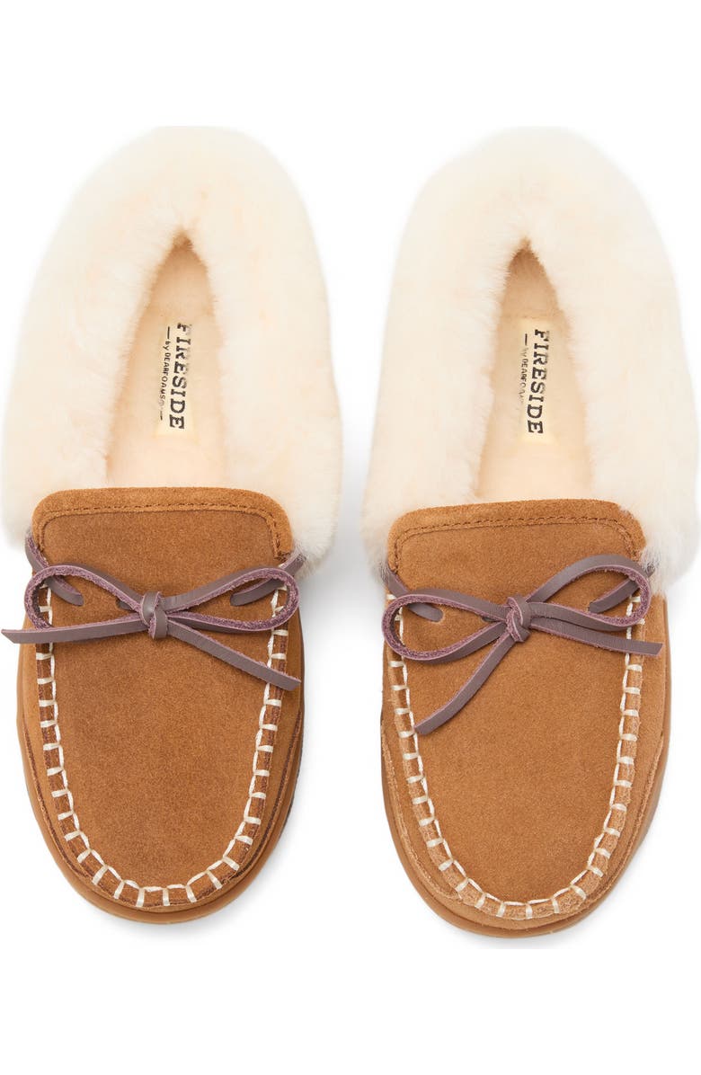 DEARFOAMS Fireside Gladstone Genuine Shearling Moccasin with Stitching, Alternate, color, Chestnut