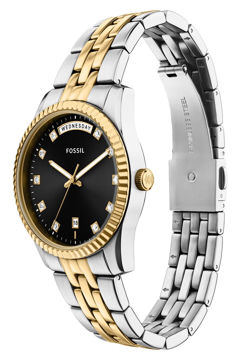 Scarlette Crystal Marker Bracelet Watch, 34mm, Alternate, color, BLACK/ TWO TONE