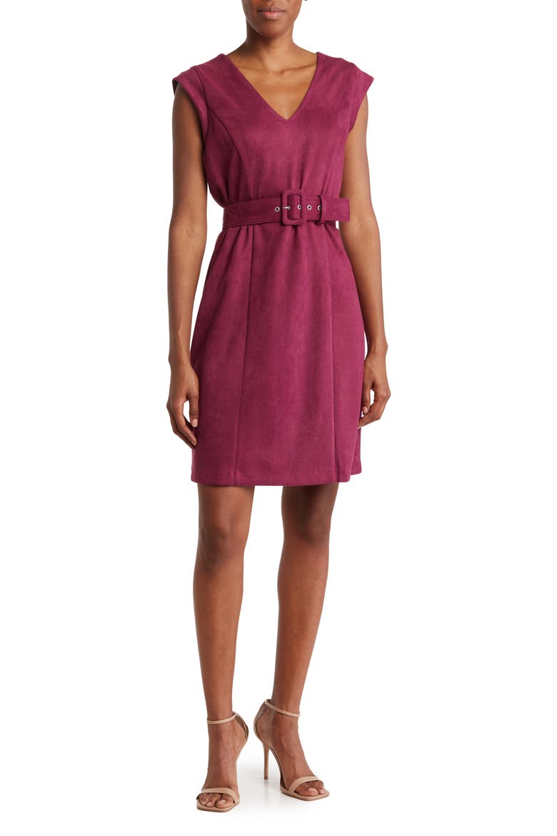 Sleeveless Belted Waist Sheath Dress, Main, color, BURGANDY