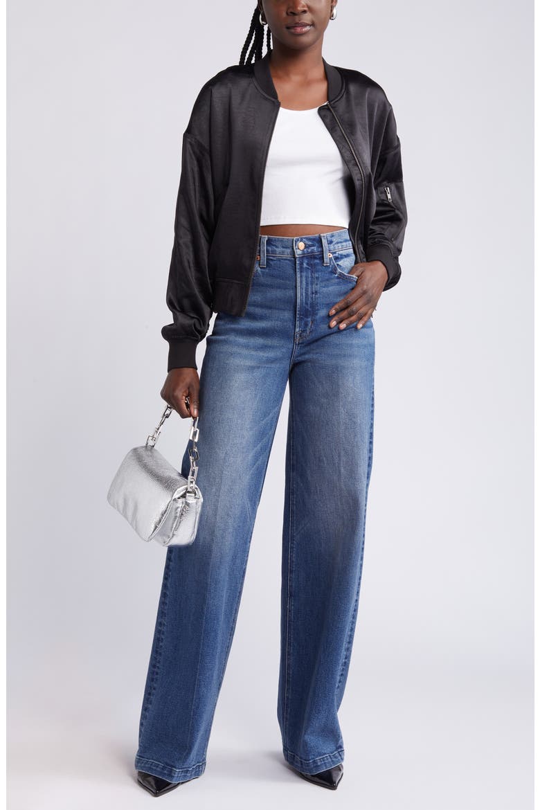 Satin Bomber Jacket, Alternate, color, BLACK