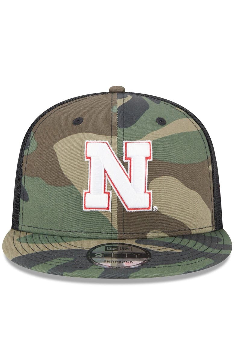 New Era Men's New Era Camo/Black Nebraska Huskers Classic Trucker 9FIFTY Snapback Hat, Alternate, color, 