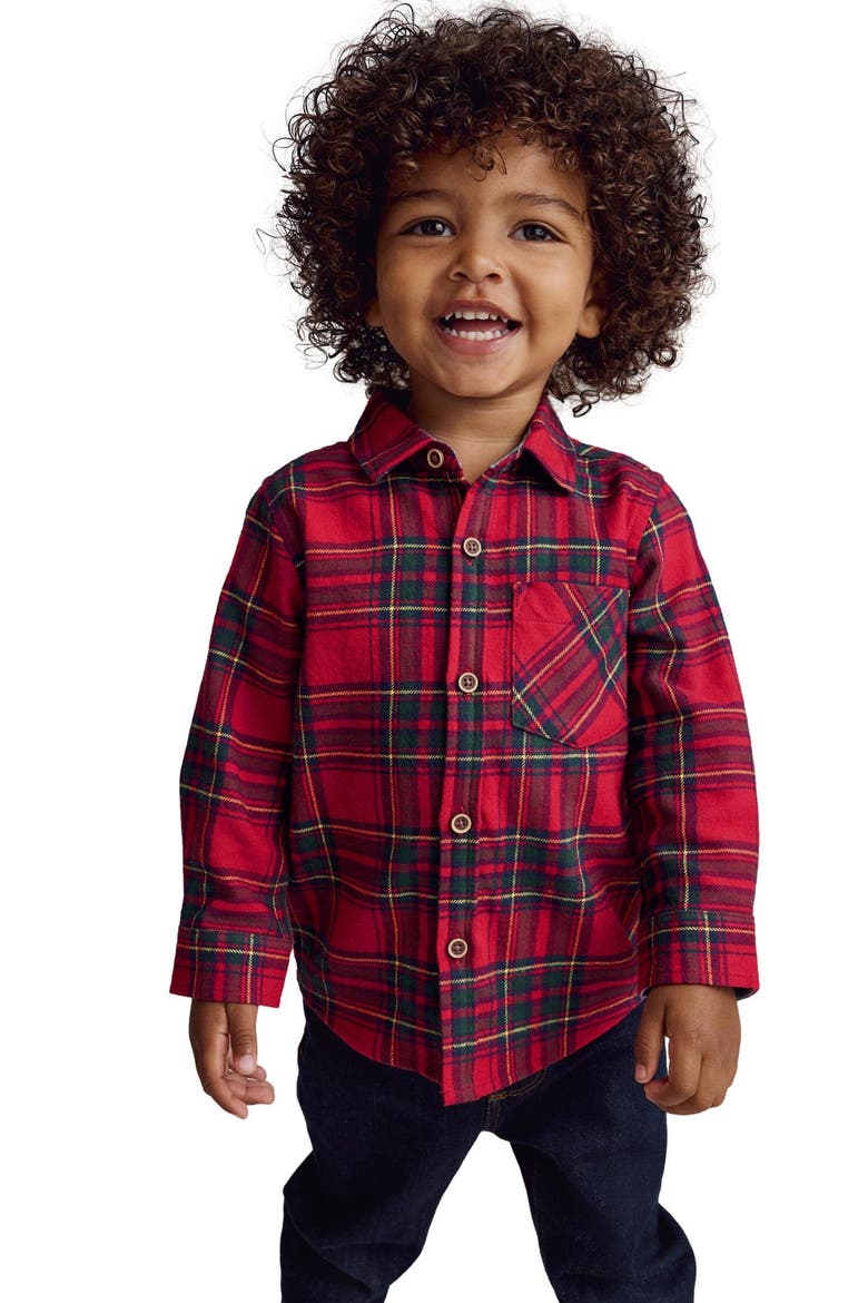 Kids' Tartan Cotton Flannel Button-Up Shirt, Alternate, color, RED