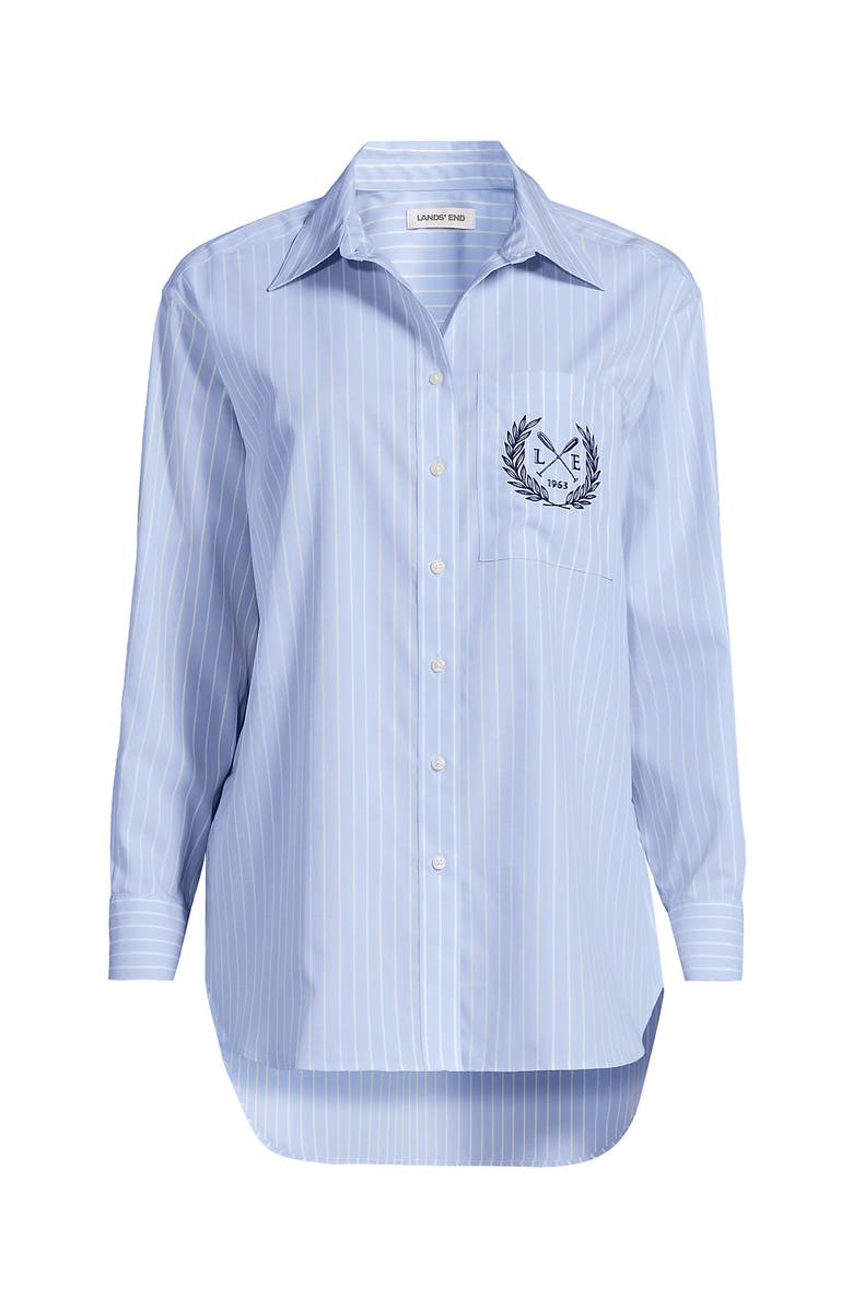 Lands' End No Iron Oversized Poplin Extra Long Tunic, Alternate, color, Le Crest/Blue Stripe