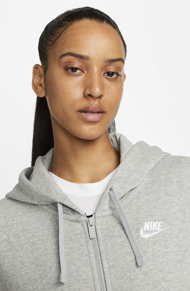 Nike Sportswear Club Fleece Full Zip Hoodie, Alternate, color, Dark Grey Heather/ White