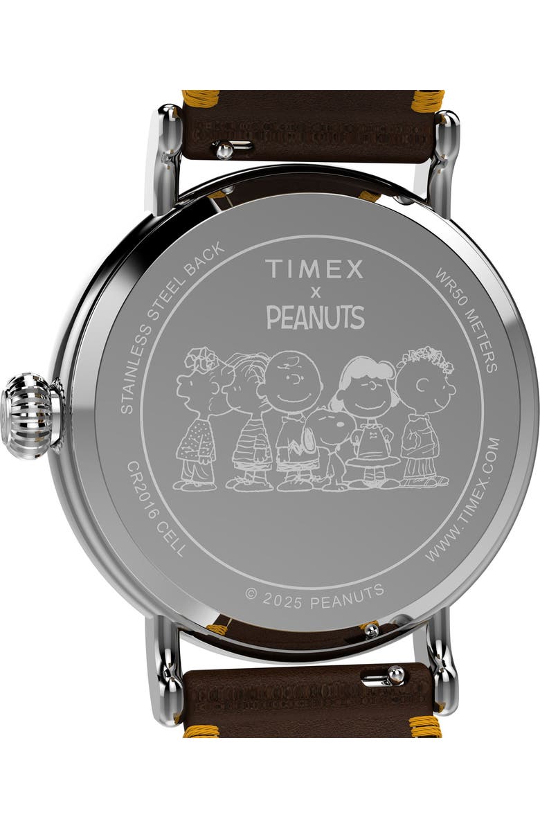 Timex<sup>®</sup> x Peanuts<sup>®</sup> Thanksgiving Standard Leather Strap Watch, 40mm, Alternate, color, White
