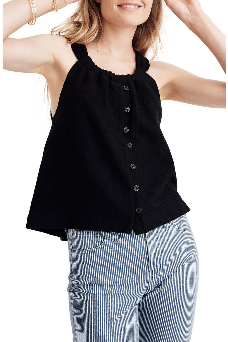 Texture & Thread Button Front Swing Tank, Main, color, TRUE BLACK