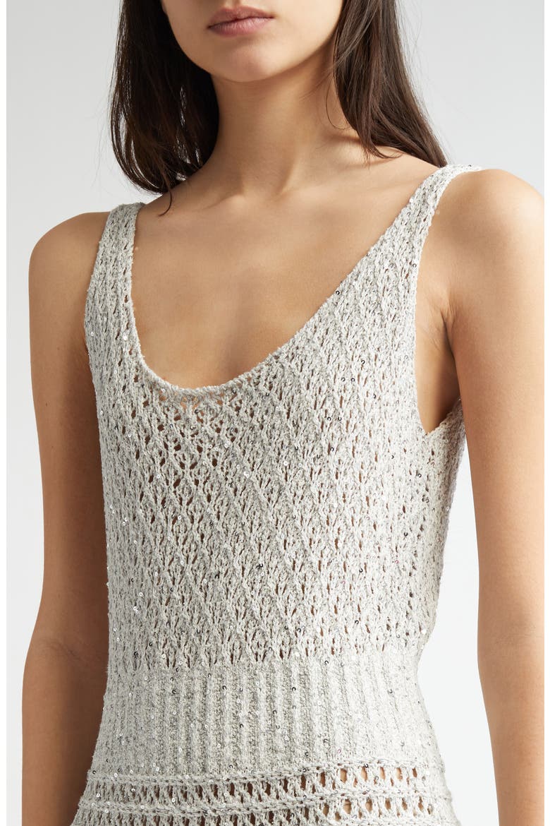 Sequin Sleeveless Crochet Sweater Dress, Alternate, color, PEARL GREY