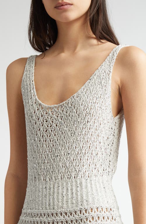 Eleventy Sequin Sleeveless Crochet Sweater Dress In Pearl Grey